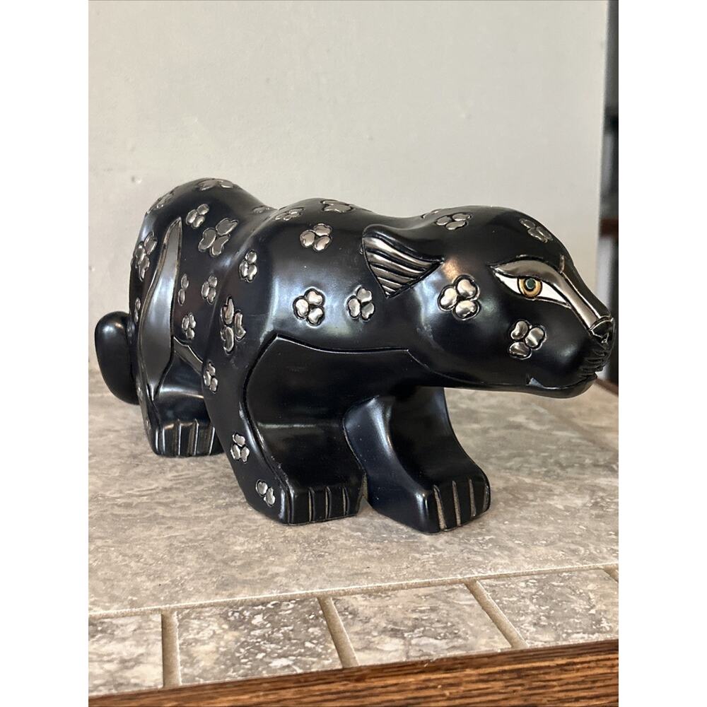 Artesania Rinconada Black Silver Large Crouching Panther Sculpture 11"x5" Signed - Picture 3 of 13